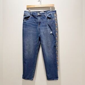 KNOX ROSE • Women’s Embroidered Side Detail Colorful Mom Jeans Cotton Blend 10